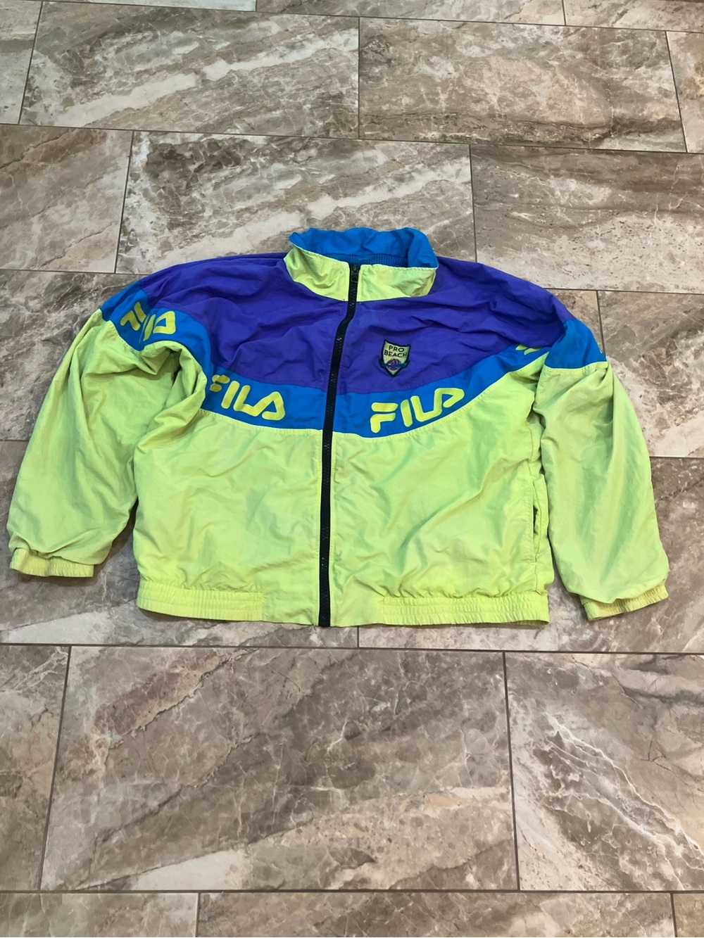 Fila Pro Beach Zip Windbreaker Jacket Men’s Blue Neon Yellow Vintage Colorblock